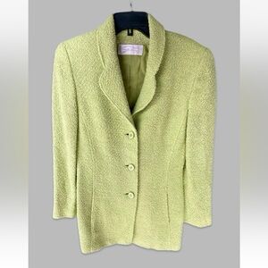Vintage 90s Genny Italian Versace Chartreuse Green Wool Boucle Blazer Coat MED